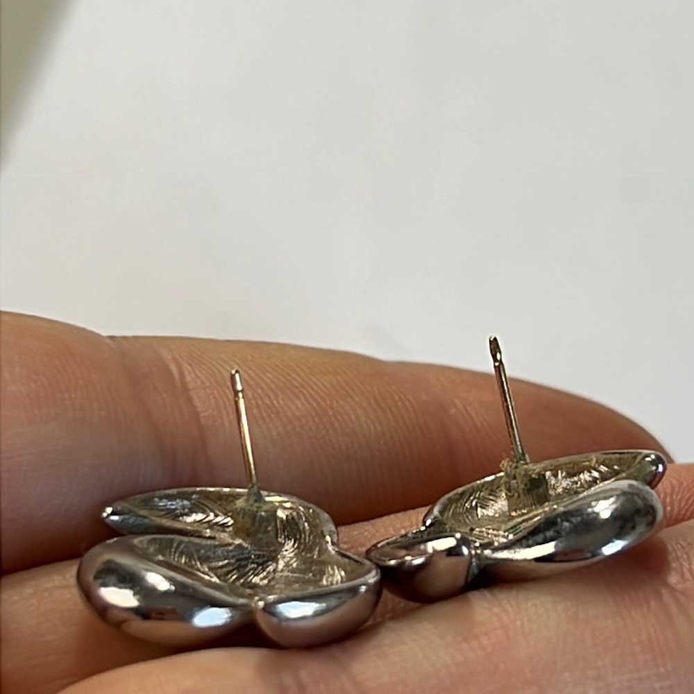 GIVENCHY Logo Silver Tone Metal Earrings Stud Vintage Chunky Wave authentic - Picture 11 of 12